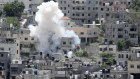 Smoke rises from an explosion during an Israeli military operation in the Nur Shams refugee camp, near the West Bank town of Tulkarem.