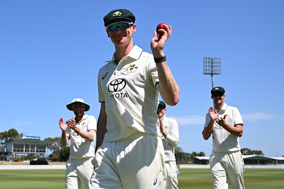 Brendan Doggett after taking 6-15 for Australia A against India A last summer.
