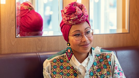 ‘I built my life again from scratch’:  Yassmin Abdel-Magied at lunch with Latika Bourke at London’s Whitechapel Gallery.