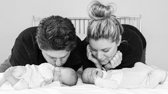 Josh and Philippa with babies Andie, left, and Hunter.