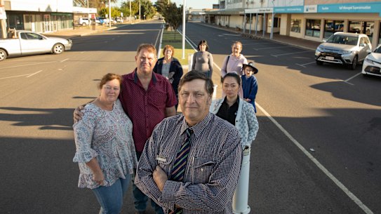Biloela locals have rallied around
Nades and Priya Murugappan They include (at front, left to right) Marie and Jeff Austin, Rita Twomey, Banana Shire Mayor Nev Ferrier, and (at back) Laraine Webster, Jayne Centurion, and Sarah and Eloise Broadley.