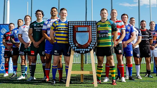 Shute Shield captains at this week’s season launch at NSW Rugby headquarters.