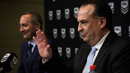 NRL CEO Andrew Abdo and ARLC chairman Peter V’landys.