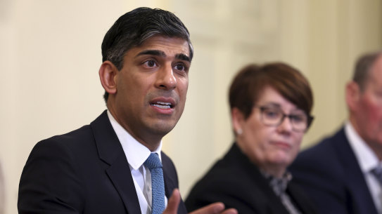 Britain’s Prime Minister Rishi Sunak speaks with business leaders.