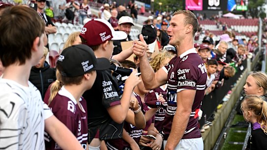 Daly Cherry-Evans and Manly fans on Sunday.