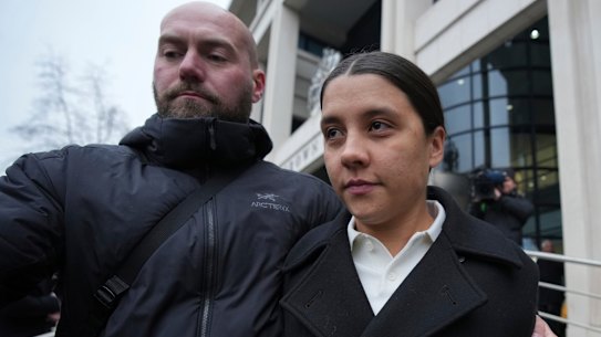 Australian soccer player Sam Kerr leaves Kingston Crown Court after being found not guilty of causing racially aggravated harassment.