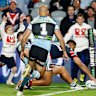 Daniel Tupou scores for the Roosters.