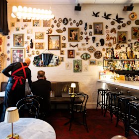 Bar Lourinha's bric-a-brac filled wall.