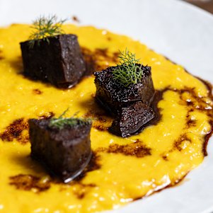 Saffron risotto with braised beef cheek.