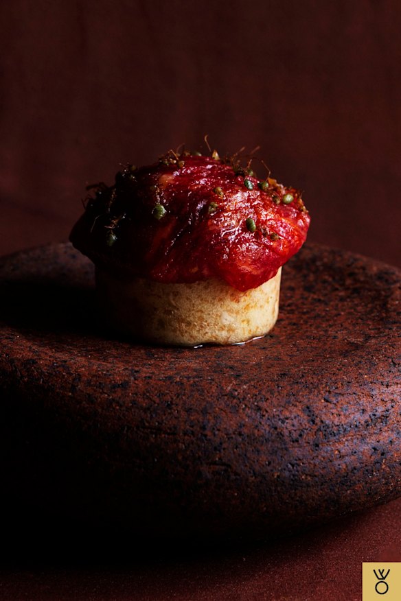 Blackmore wagyu, steamed bread and green ants at Yiaga.