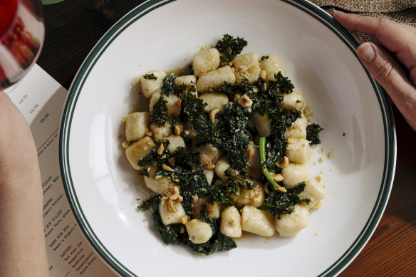 Ricotta gnocchi with cavolo nero, one of several handmade pasta dishes on the menu.