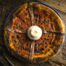 Burrata and anchovy pizza.