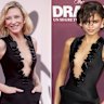 Zendaya in the same Giorgio Armani gown first worn by Cate Blanchett in 2022.