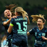 Shea Connors celebrates her match-winning goal for Sydney FC.