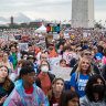 Demonstrators listen to speakers during a March For Our Lives rally near the Washington Monument.