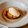 Chocolate flourless cake, raspberries, muscat coffee custard at Kin.