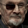 Author Salman Rushdie poses for a portrait to promote his book “Knife: Meditations After an Attempted Murder”, at the Deutsches Theater in Berlin, Germany.