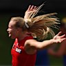 Alannah Welsh of the Suns celebrates a goal.