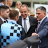 Riccardo Surace jnr and snr, left and right respectively, talk to trainer Chris Waller and jockey James McDonald after Generosity’s Challenge Stakes win last Saturday.