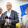 Prime Minister Anthony Albanese holding a press conference on Saturday afternoon. 
