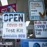 29/12/21 This Pharmacy on Sydney Road, Brunswick is displaying a sign showing they have supply of Rapid Antigen Test kits. Photograph by Chris Hopkins