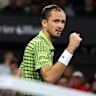 Daniil Medvedev of Russia reacts after he won the men’s final match against Brandon Nakashima of the United States 6-2, 7-6, at the Brisbane International 