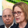 Premier Jacinta Allan and Treasurer Tim Pallas at a press conference