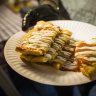 Potato bolani at Afghan Bolani comes with many different choices of sauce.