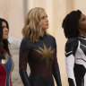 Iman Vellani (left) as Ms Marvel, Brie Larson as Captain Marvel, and Teyonah Parris as Captain Monica Rambeau in The Marvels, which has clocked up unimpressive audience numbers.