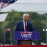 Republican presidential nominee former President Donald Trump speaks during a campaign rally at  in Asheboro, N.C.
