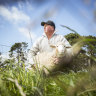 Third generation livestock and grain farmer seen here on his land at Fernleigh Park in Fiskville Scott Young is concerned about the decrease in lamb prices.