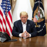 Donald Trump in the conference room at Walter Reed National Military Medical Centre, where he was treated for COVID with the then-experimental antibody treatment Regeneron. 