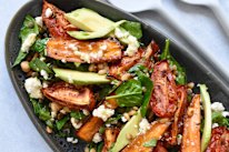 Roasted sweet potato, avocado and lentil salad is a winter winner.