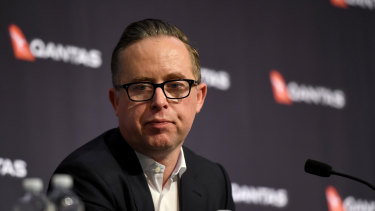 Qantas CEO Alan Joyce speaks to the media during Thursday's media conference in Sydney.