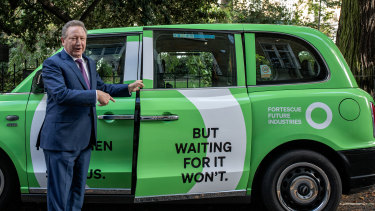Andrew Forrest has toured the world signing agreements to study green hydrogen and promoting the product - including on London taxis.
