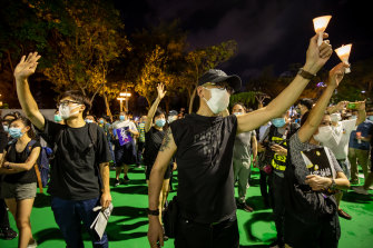 Pro-democracy protesters commemorate the 31st anniversary of the Tiananmen Square massacre in Hong Kong last week.