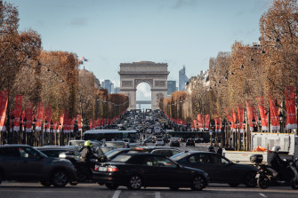 The eight lanes of the Champs-Élysées are often choked with traffic and pollution levels exceed World Health Organisation standards. 
