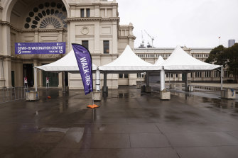 The COVID-19 vaccination centre at the Royal Exhibition Building in Carlton on Friday afternoon.
