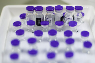 Vials of Pfizer’s COVID-19 vaccine. Pfizer said it is not in discussions to manufacture its vaccine in Australia.