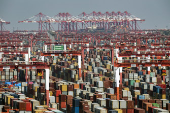 Shipping containers at a port in Shanghai, where congested is worsening due to COVID-19 restrictions. 