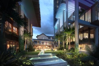 The heritage-listed Davidson’s Residence will serve as a reception area for the North Quay serviced apartments. This view looks up from Coronation Drive.