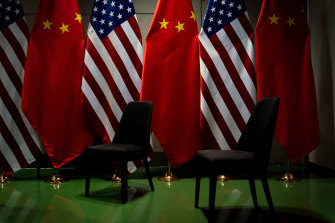 The flags of the US and China at the site of a bilateral meeting between  Donald Trump and Xi Jinping last year.