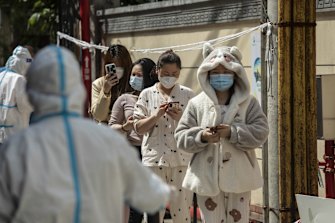Residents lining up for COVID testing in Shanghai.