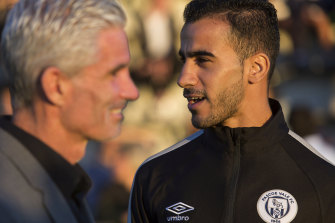 Hakeem al-Araibi and Craig Foster, who co-ordinated the campaign to get him out of a Thai prison.
