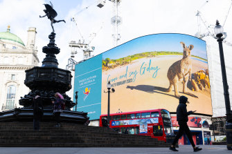 Tourism Australia’s new campaign lights up Piccadilly in Central London, February 14, 2022.