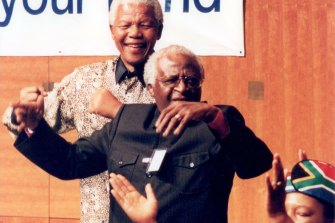 Anti-apartheid leaders Nelson Mandela and Desmond Tutu, pictured in 1998, led South Africa’s “truth” commission.