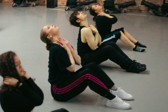 Caitlin Marks (second from left) in Candace Brown’s Soul Project Dance Company in rehearsal.