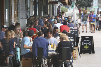 Patrons enjoy the cafes at Bronte Beach on Sunday.