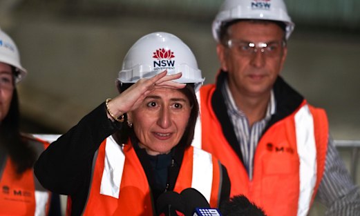 Premier Gladys Berejiklian and Transport Minister Andrew Constance at a transport construction site last year.