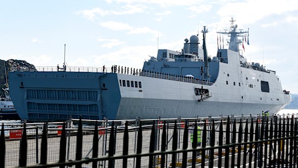 A Chinese warship at Garden Island Naval Base in Sydney on Monday.